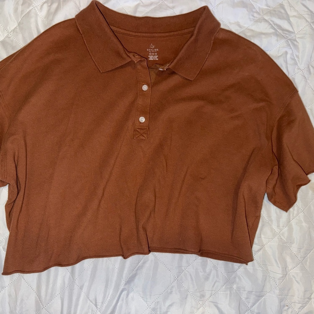 Aerie Brown Polo Crop Top